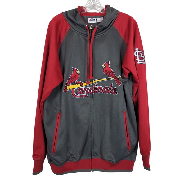 Majestic St Louis Cardinals Hooded Jacket Zipper closure long sleeves pockets - Picture 1 of 15